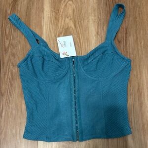 Le Lis Blue Ribbed Corset Top